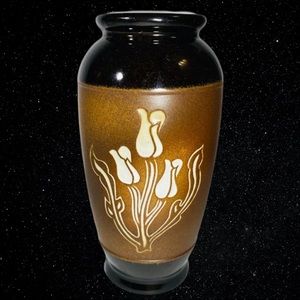 Pottery Craft Compton CA Stoneware Vase with Tulips Handcrafted 8.5”T 3”W